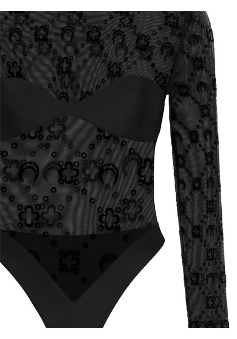 body moonogram mesh flock ls donna nero MARINE SERRE | WTO474ACJER0005BK99